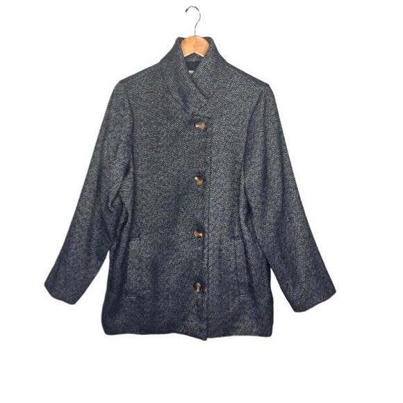 Old Navy Soft Brushed Herringbone Wool Blend Jacket Size Large Navy Gray *FLAW* - Picture 2 of 13